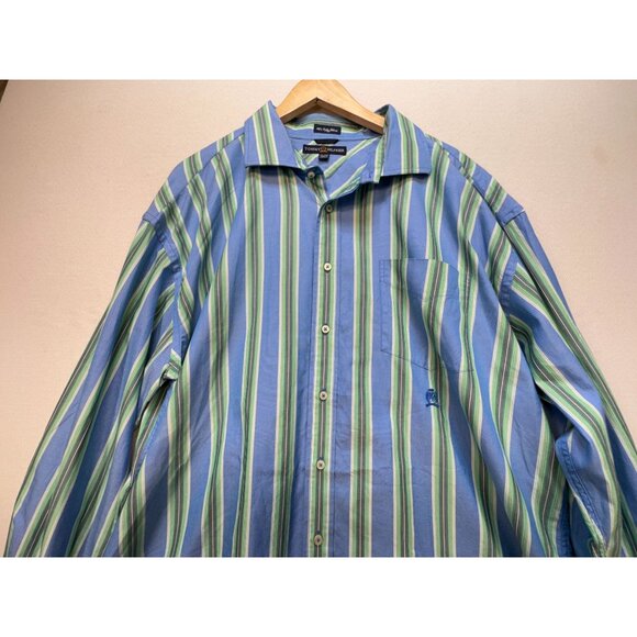 Tommy Hilfiger 80's 2 Ply Fabric Mens Button Up Shirt Size XXL Blue Green Stripe - Picture 6 of 12